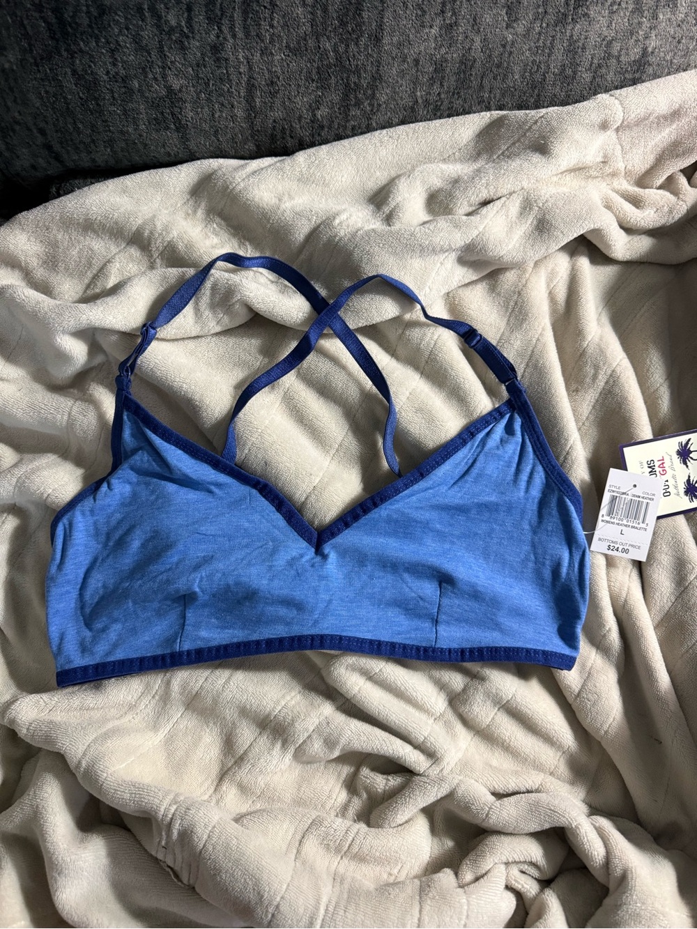 Women's Blue Bralette with Contrast Trim - large